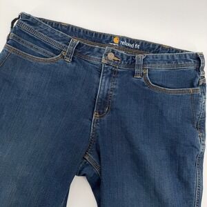 Carhartt‎ Womens Relaxed Fit Flannel Lined Jeans Blue Denim Size 14 Short